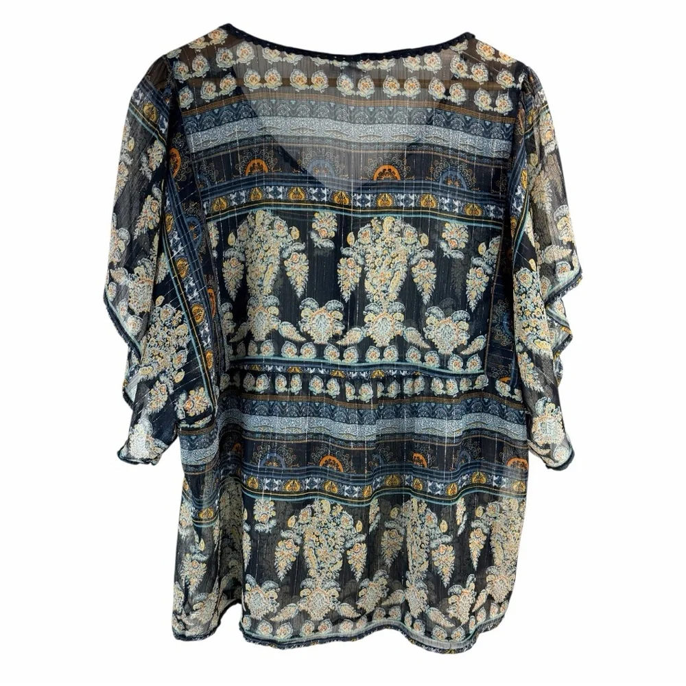 Westport 1962 Woman 2x Navy Gold Floral Print Tunic Top - Picture 2 of 7